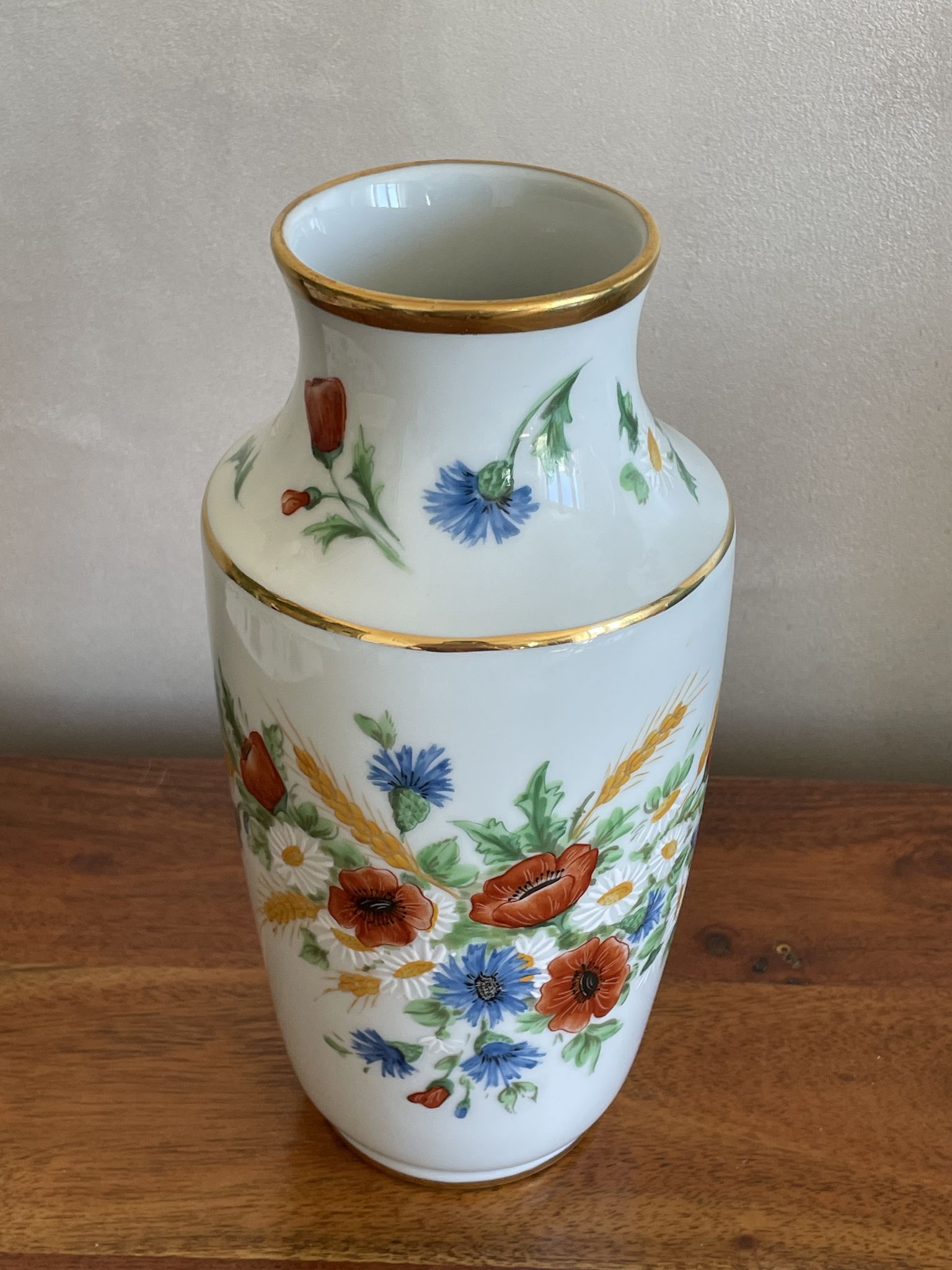 Vase épis de blé coquelicots peint main