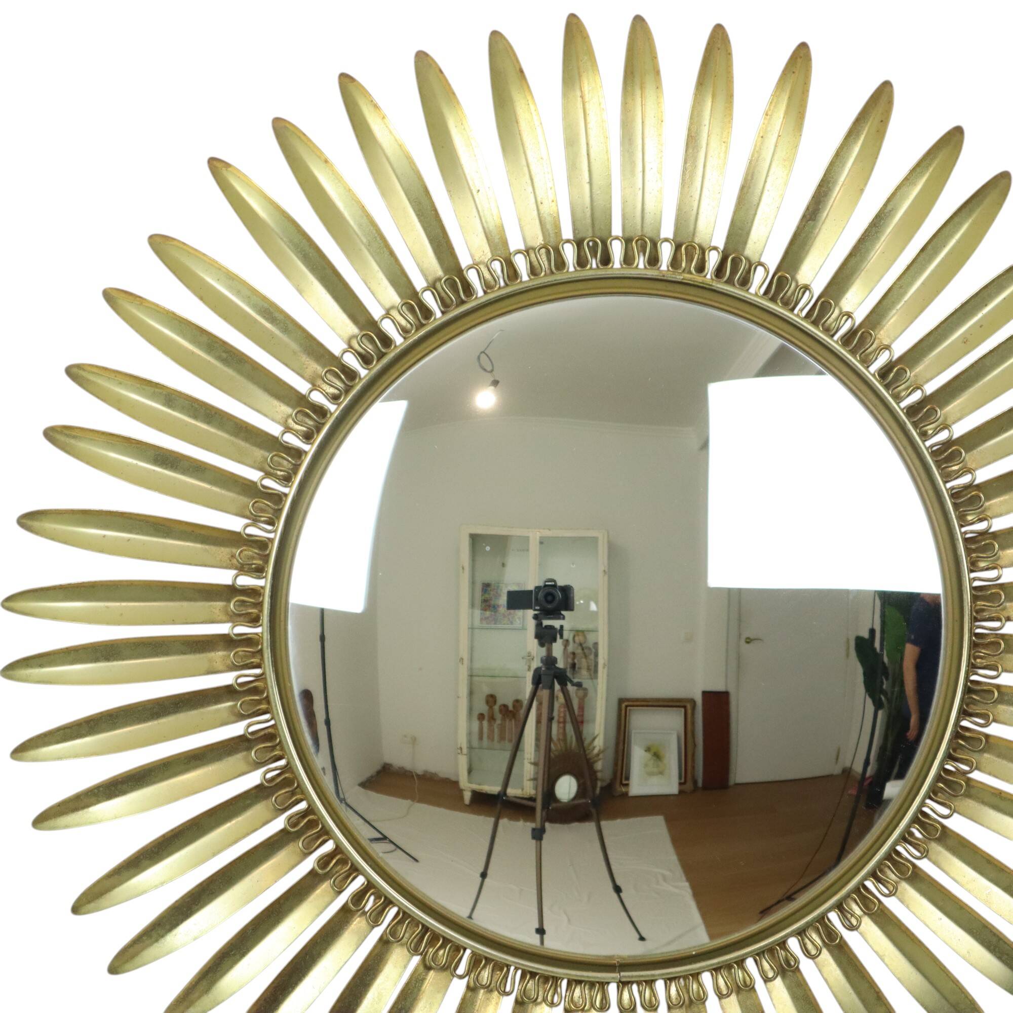 Mid Century Copper Plated Metal Sun Mirror Deknudt Convex 54cm