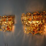 Pair of kinkeldey wall lamps, 2 levels, cut crystals germany, 1970
