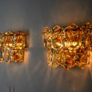 Pair of kinkeldey wall lamps, 2 levels, cut crystals germany, 1970