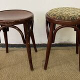 Pair of low stools in curved wood, vintage "Thonet" style