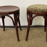 Pair of low stools in curved wood, vintage "Thonet" style