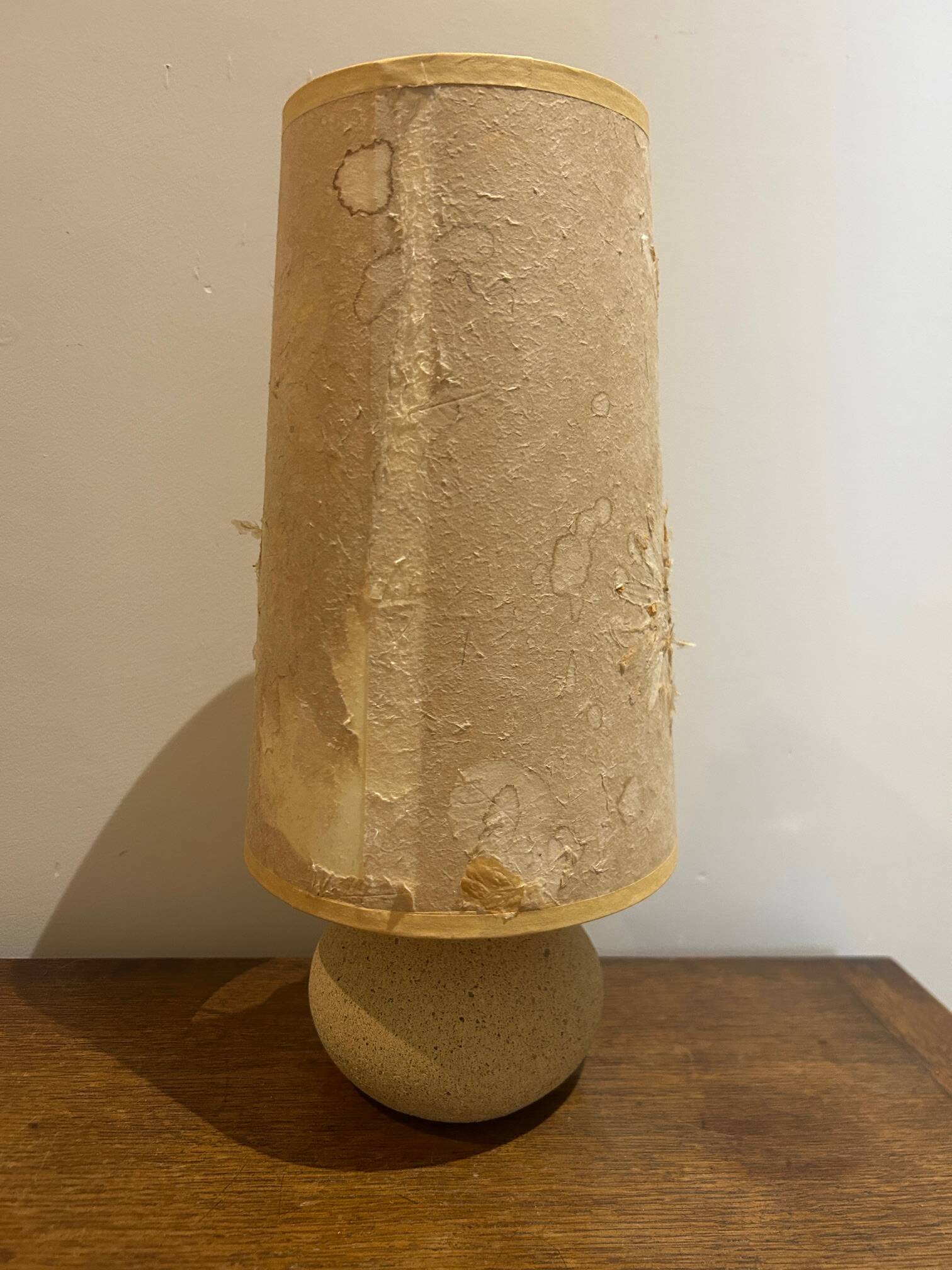 stone lamp with its lampshade in dried flowers 1970