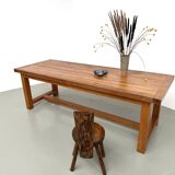 Large modernist farmhouse table in solid beech, thick dowelled top.