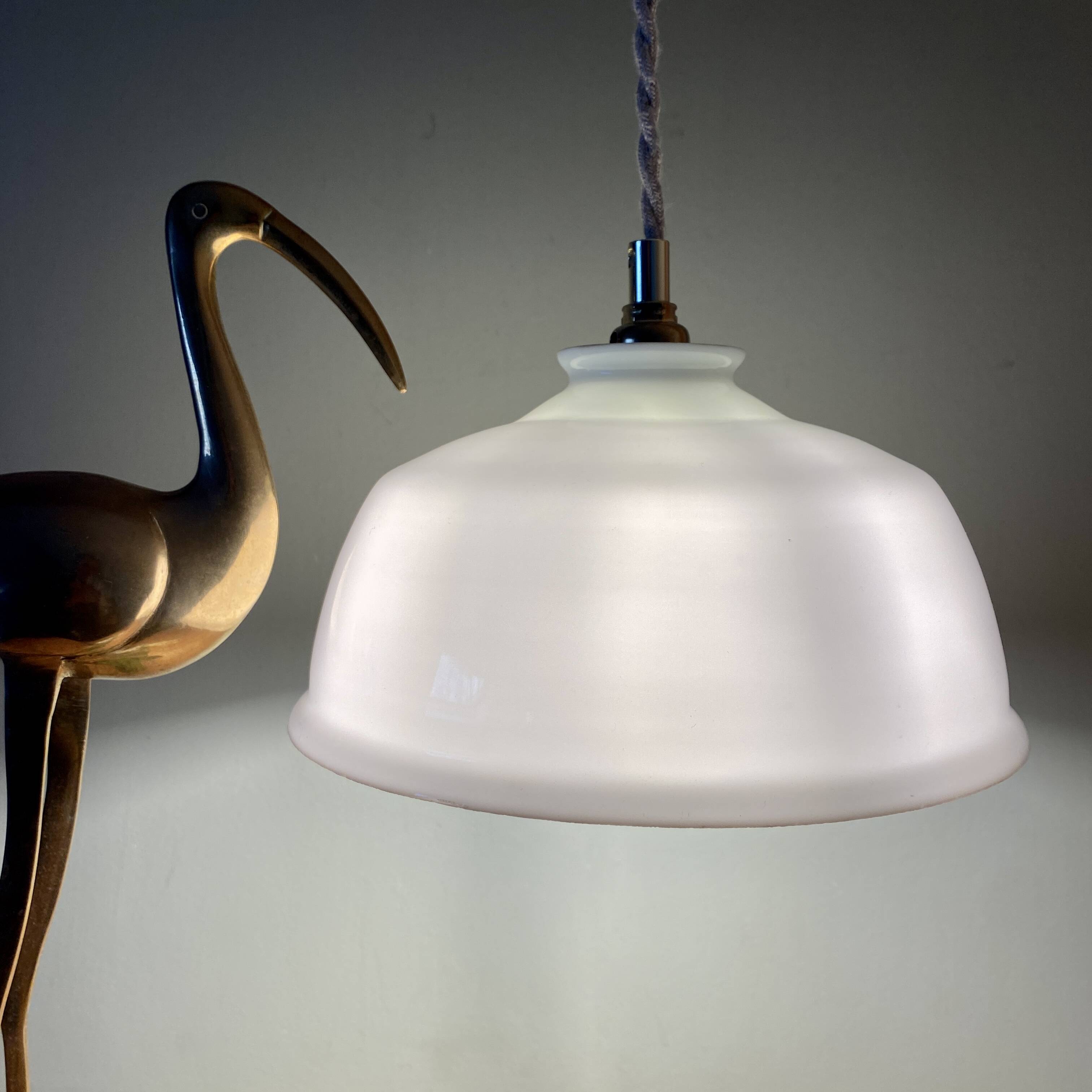 Vintage lampshade pendant light in white opaline