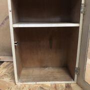 Old hanging medicine cabinet wood + opaque glass door 50's vintage