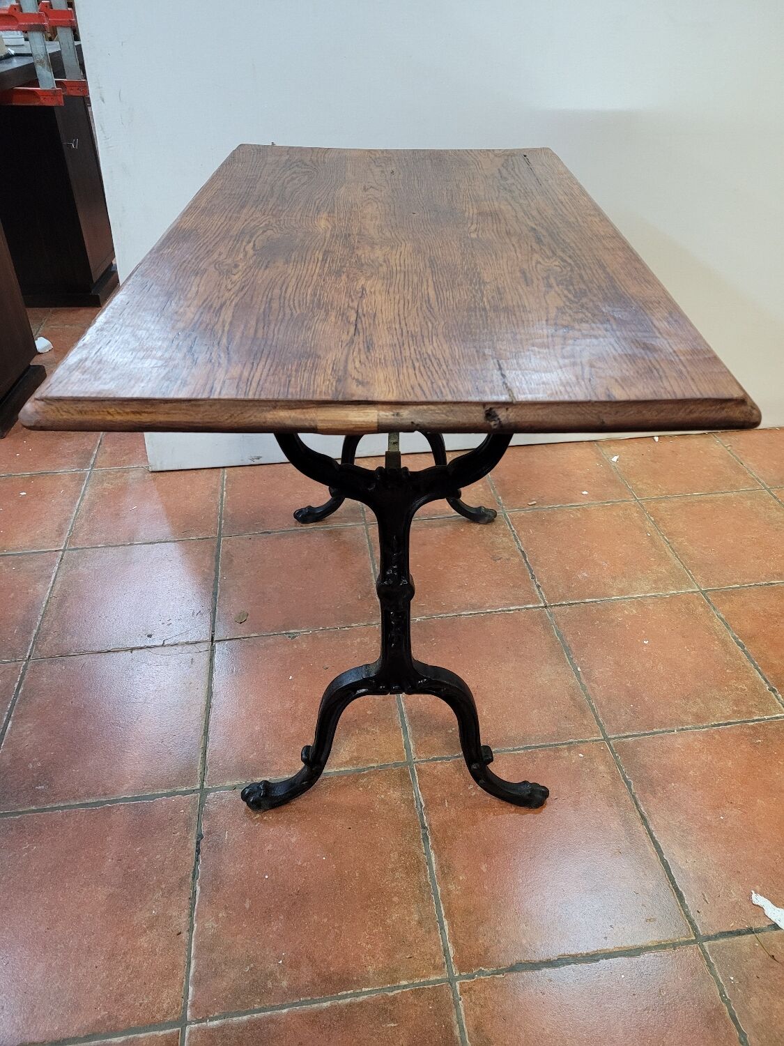 Old bistro table with oak top