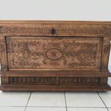 Antique Carved wooden chest with plant motif Renaissance period