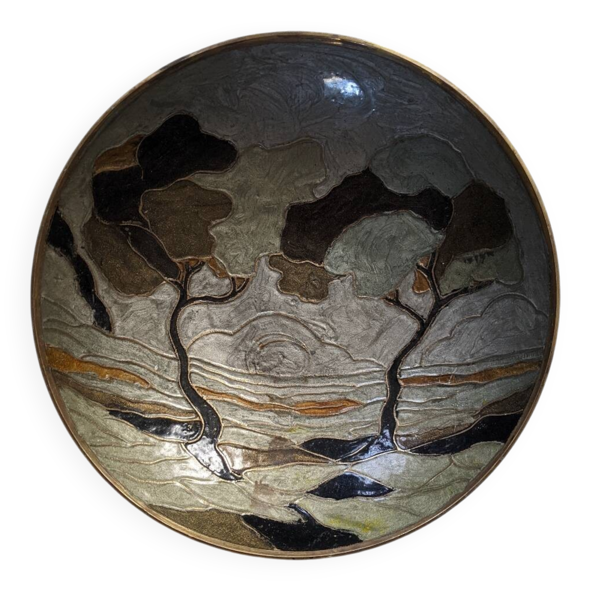 Vide poche laiton cloisonné décor peint à la main laiton émaillé