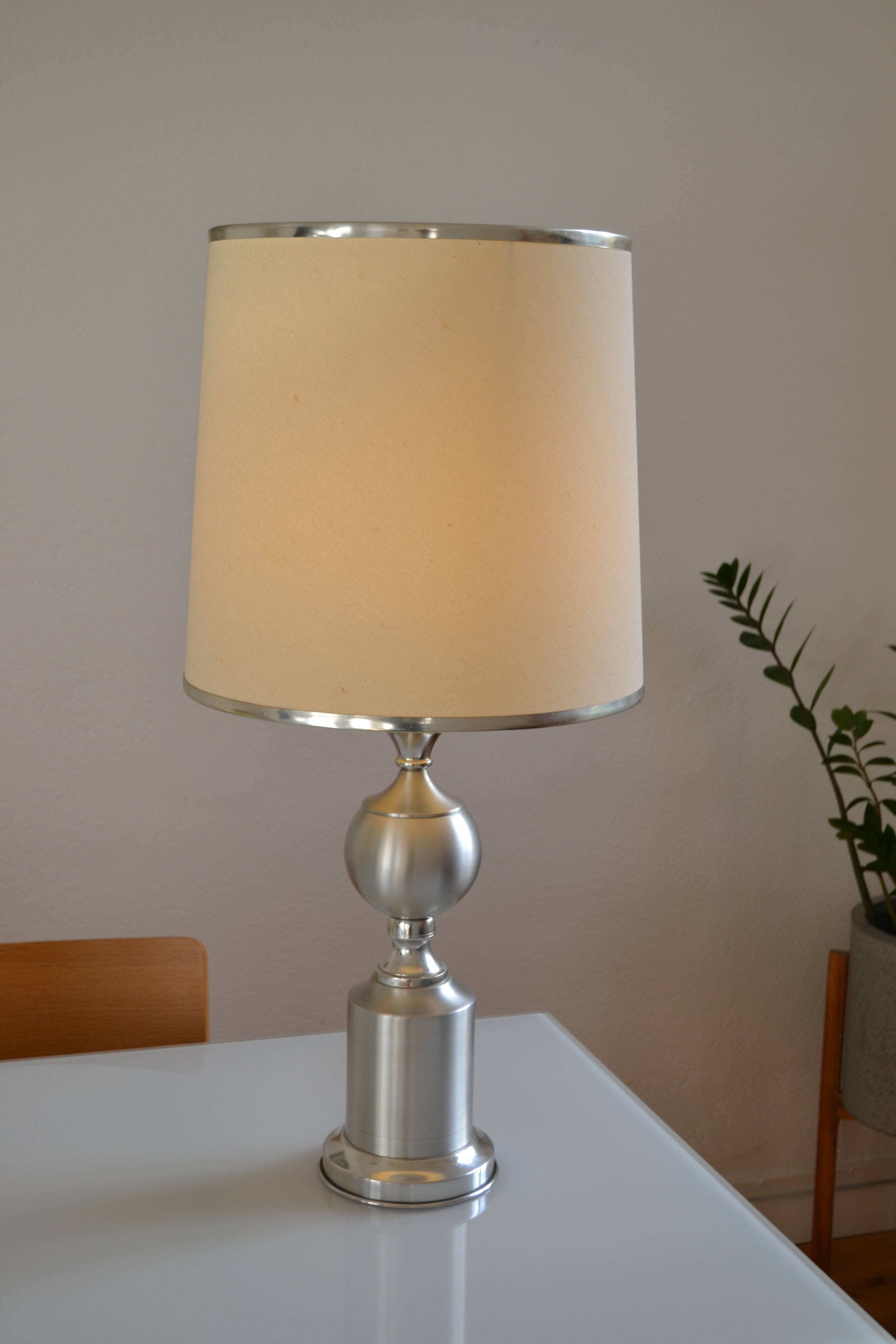 See delmas lamp 70's with fabric and metal lampshade