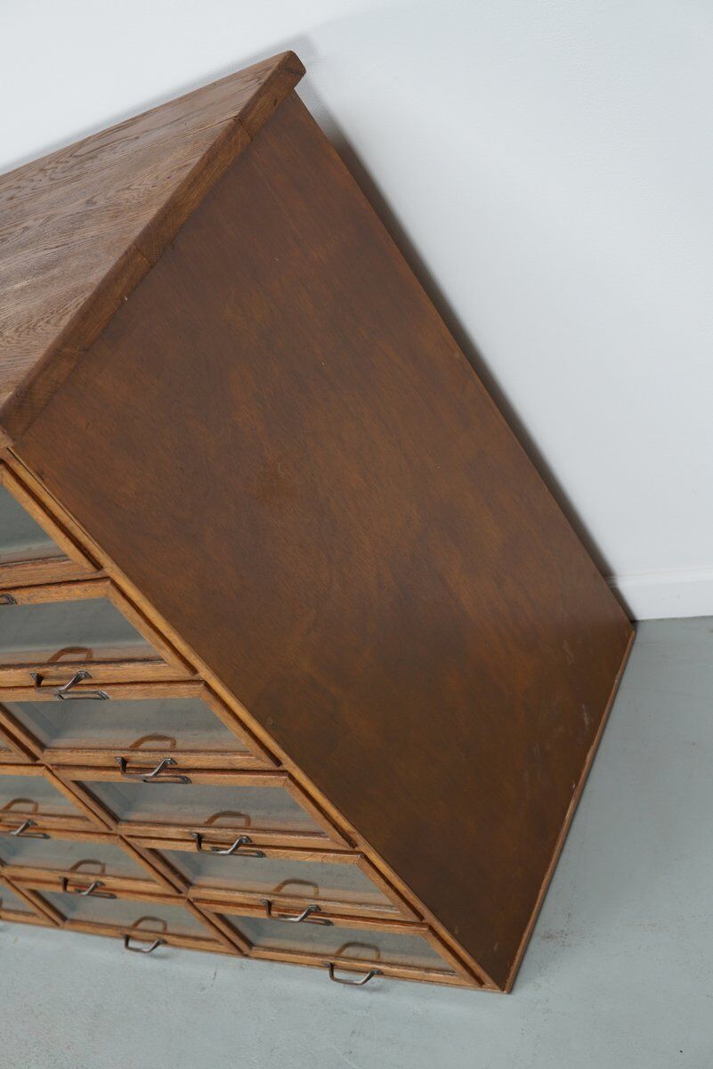 Vintage Dutch oak haberdashery shop cabinet, 1930s