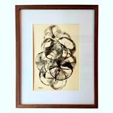 Painting KLINGER (Jean-Claude 1946 Ref LOTZ) Indian ink Abstract circles