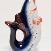 Set of 7 blue glass fish, mid-20th century.