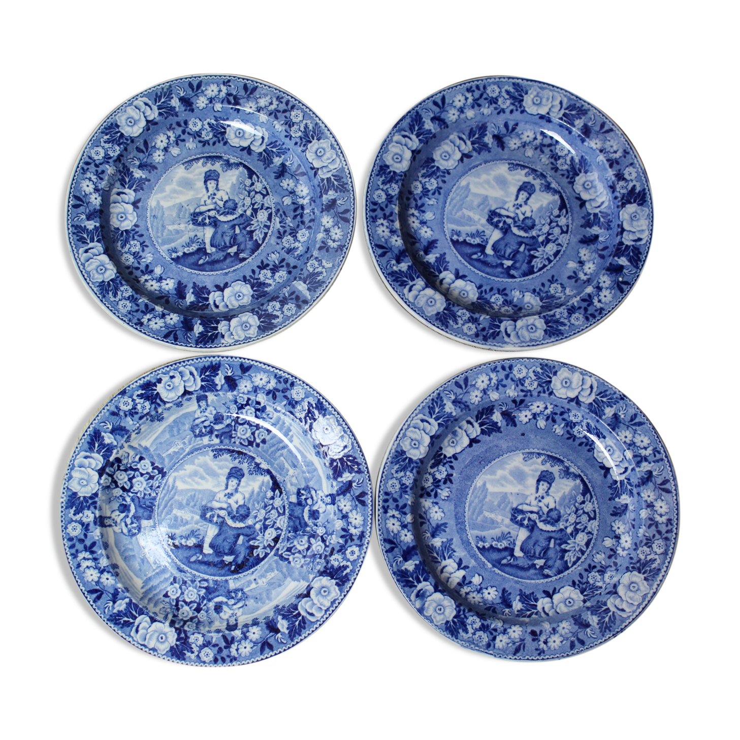 Set of 4 cobalt blue English dessert plates