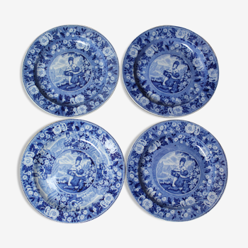 Lot de 4 assiettes à dessert anglaises bleu cobalt