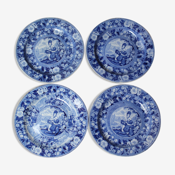 Set of 4 cobalt blue English dessert plates