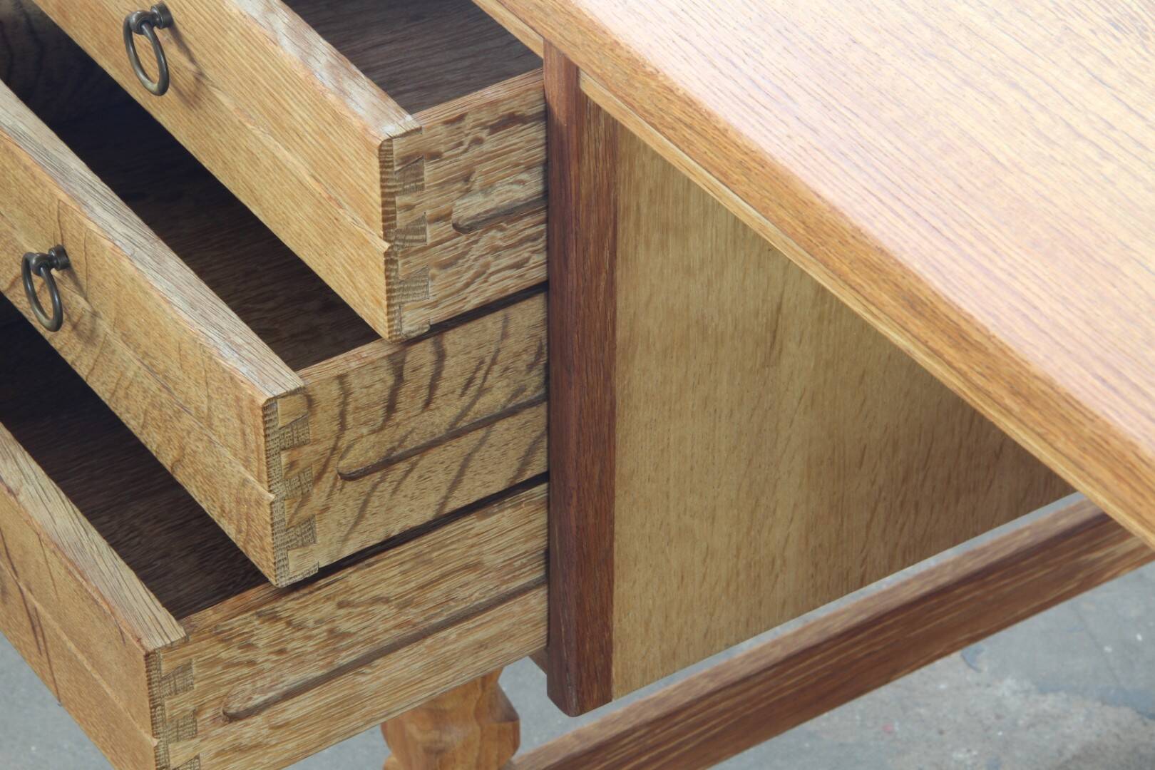 Vintage Mid-Century Oak Desk with 6 Drawers, Open Back, Kjærnulf Style