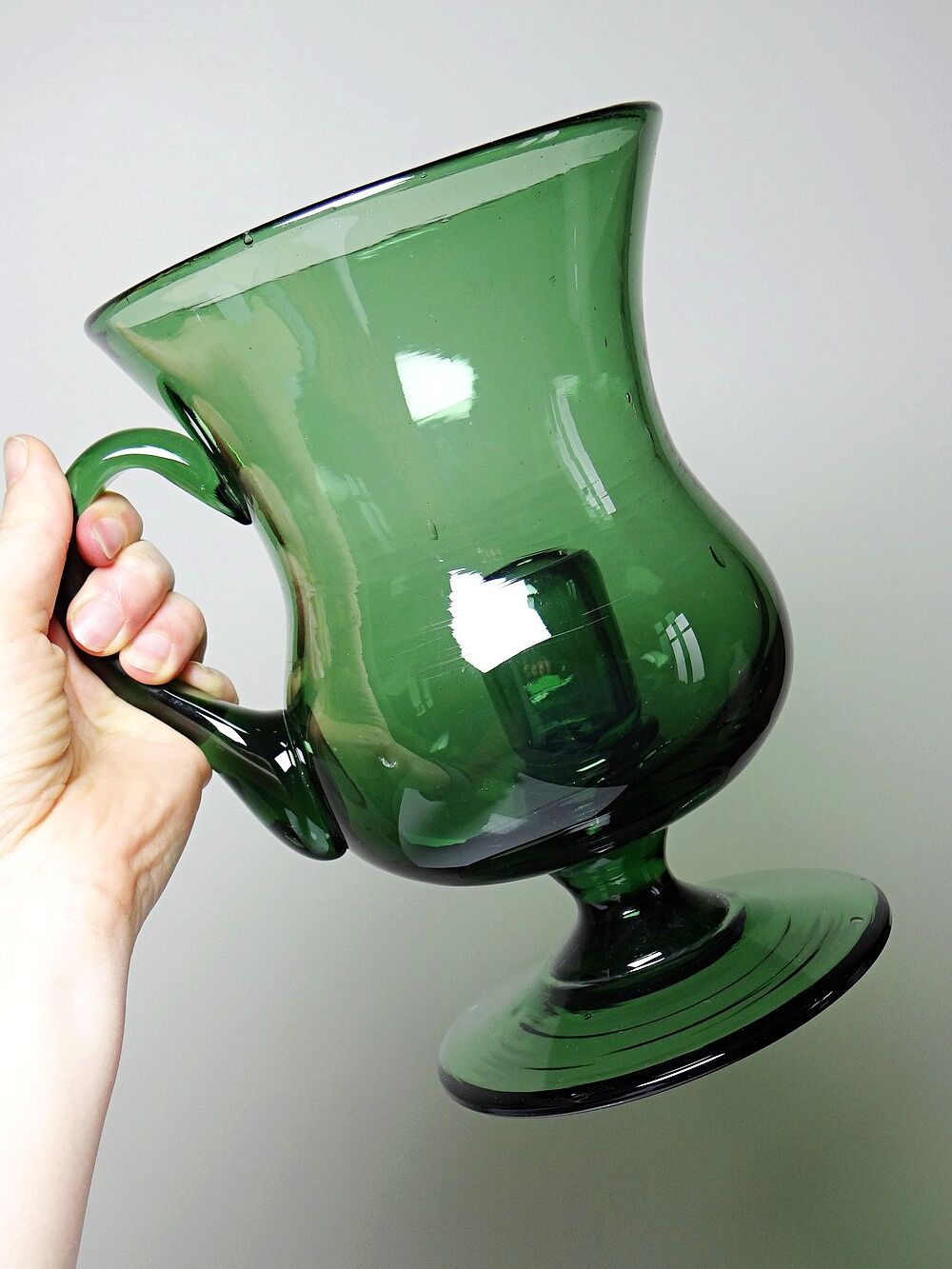 Large vintage green blown glass lantern, 1960s-70s.