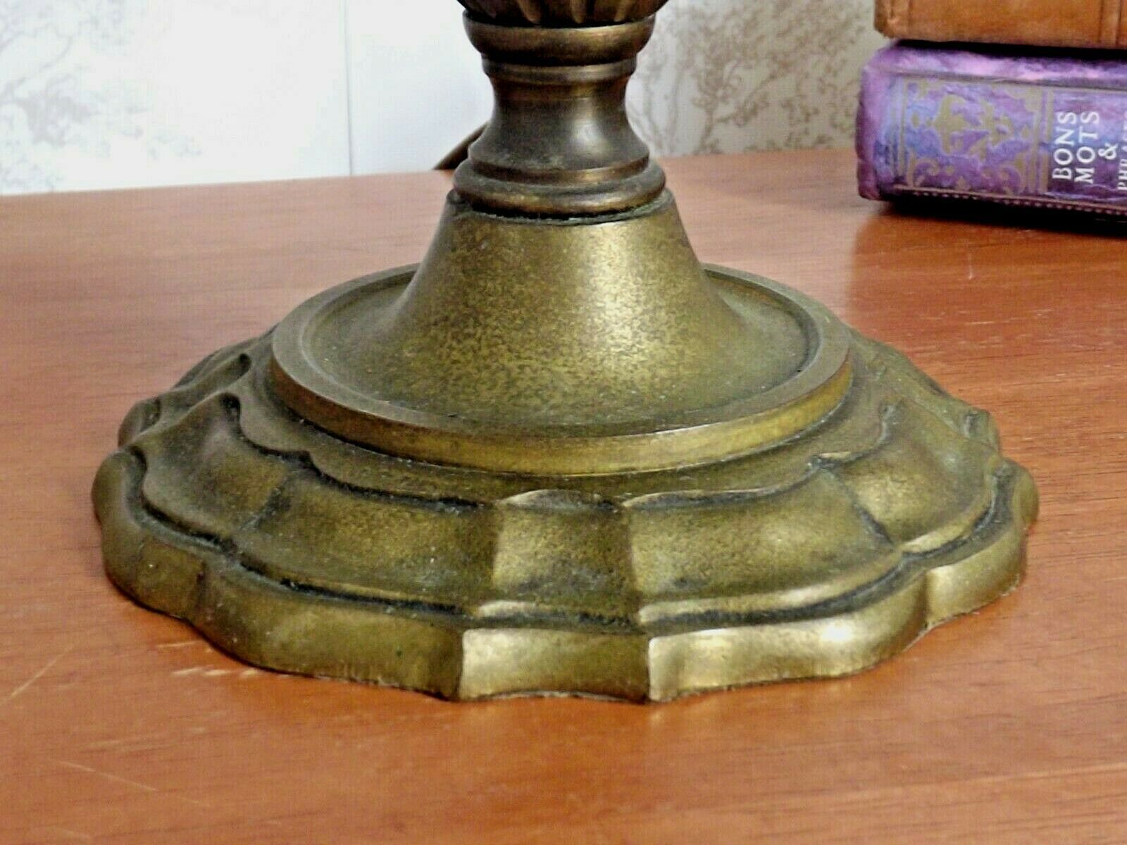 French empire style brass bouillotte table lamp green crackle effect shade
