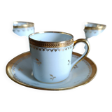 3 litre cups and saucers Empire gilded porcelain, Limoges 1950