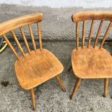 Set of 8 vintage bistro chairs – Warm stained wood – Compass legs