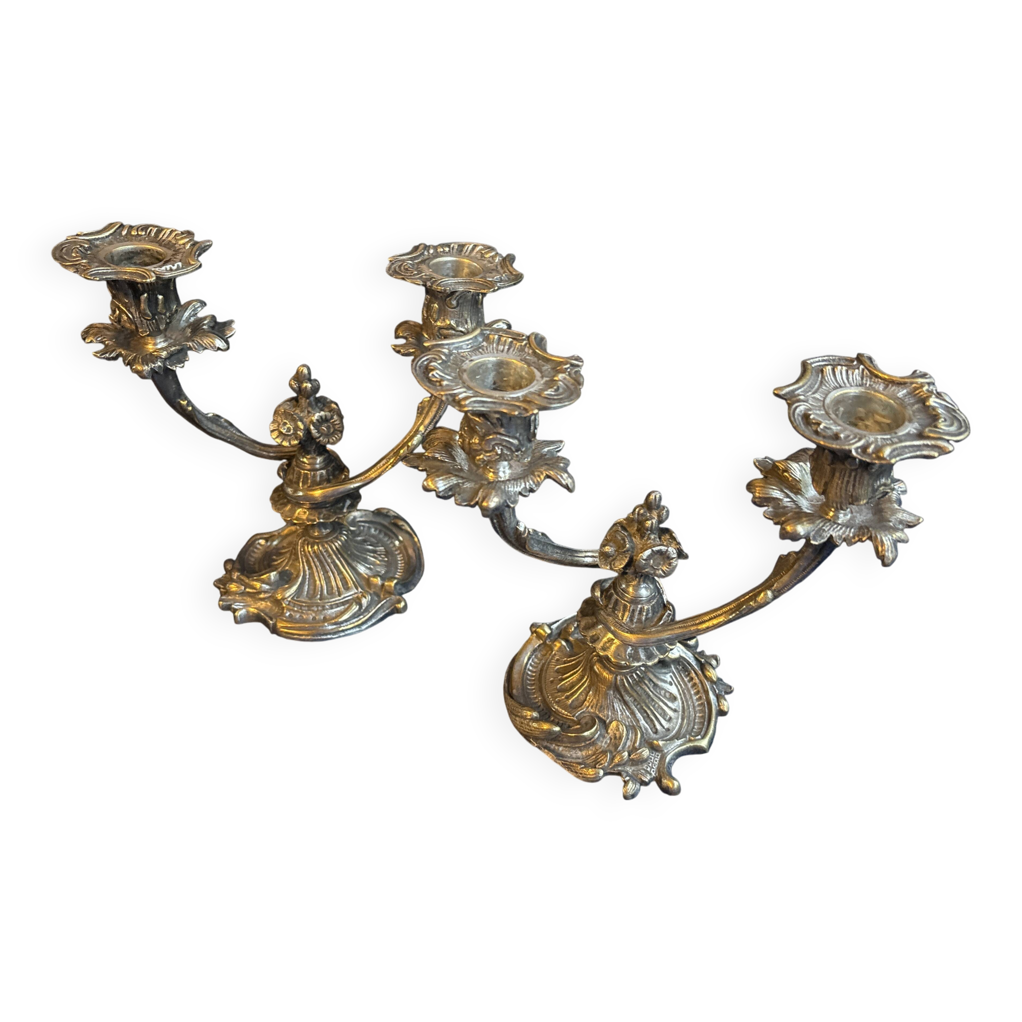 Pair of 19th century silver-plated bronze candlesticks