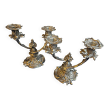 Paire de chandeliers bronze argenté XIX eme