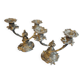 Paire de chandeliers bronze argenté XIX eme