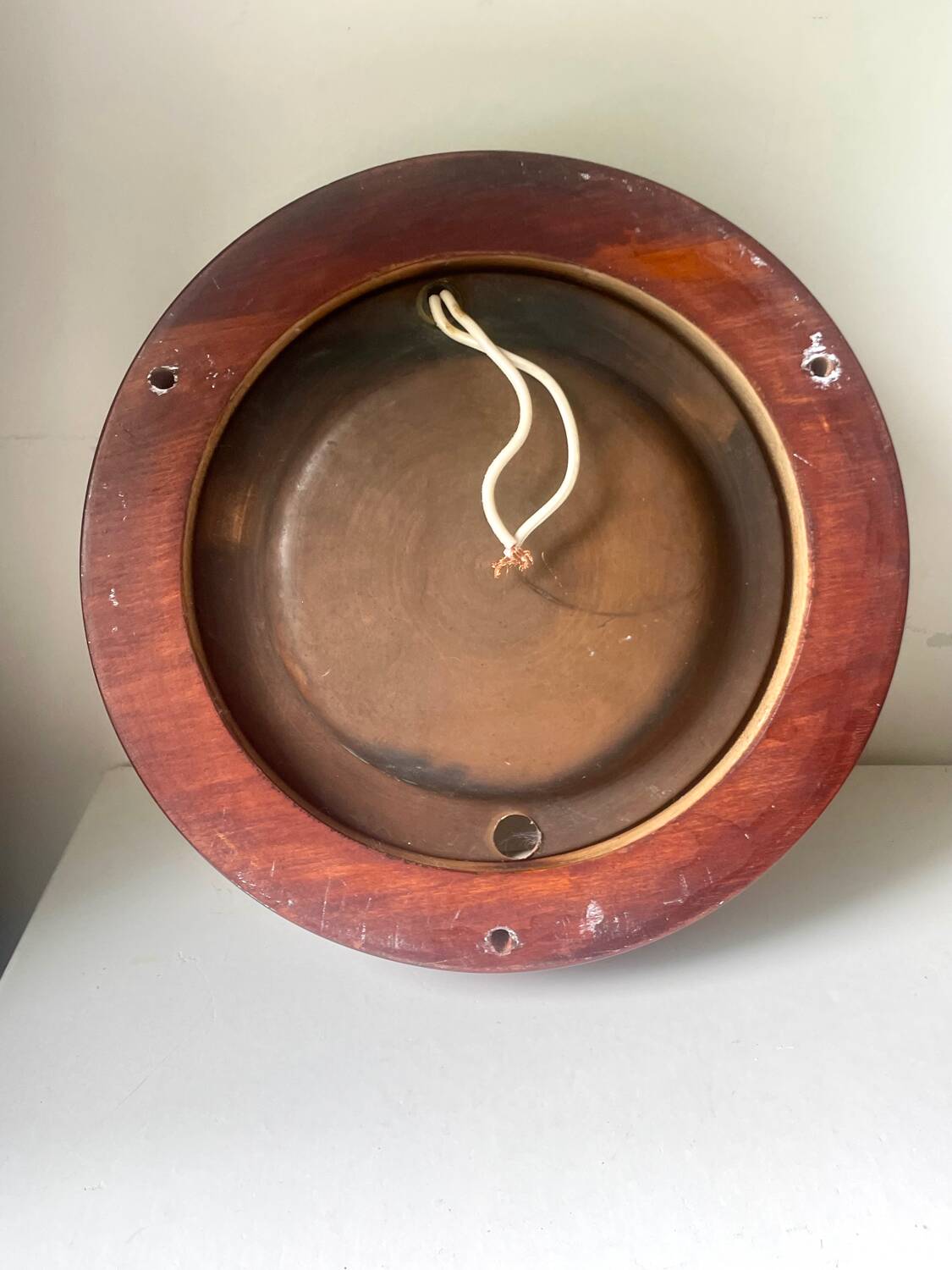 Vintage  wall or ceiling light in Mahogany & copper with  glass from a yacht