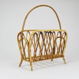 Bamboo and rattan magazine rack in the style of Franco Albini, Italy, 1970s.
