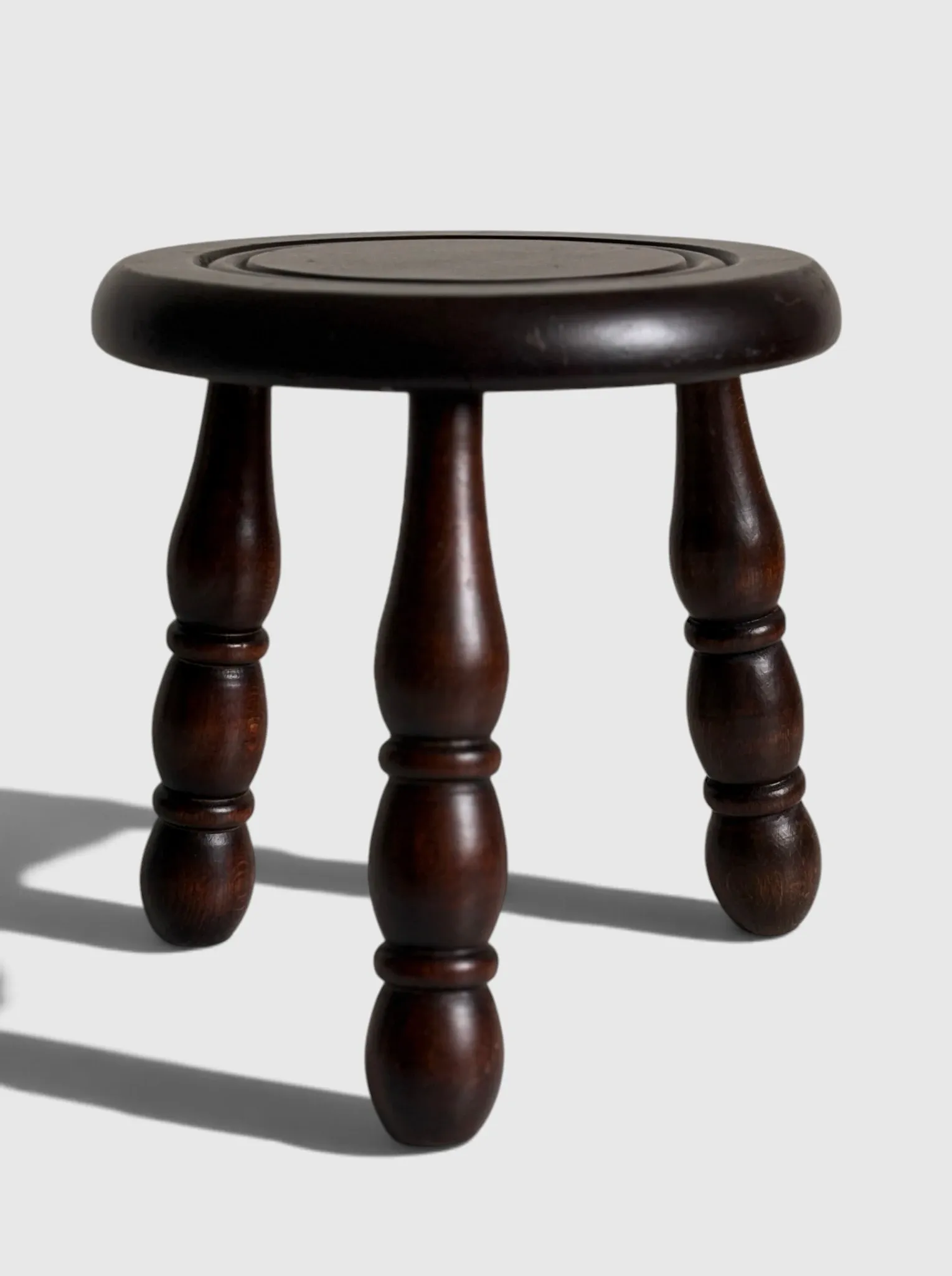 French Art Deco Tripod Stool in Chestnut, Attributed to Dudouyt, 1940s