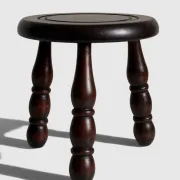French Art Deco Tripod Stool in Chestnut, Attributed to Dudouyt, 1940s