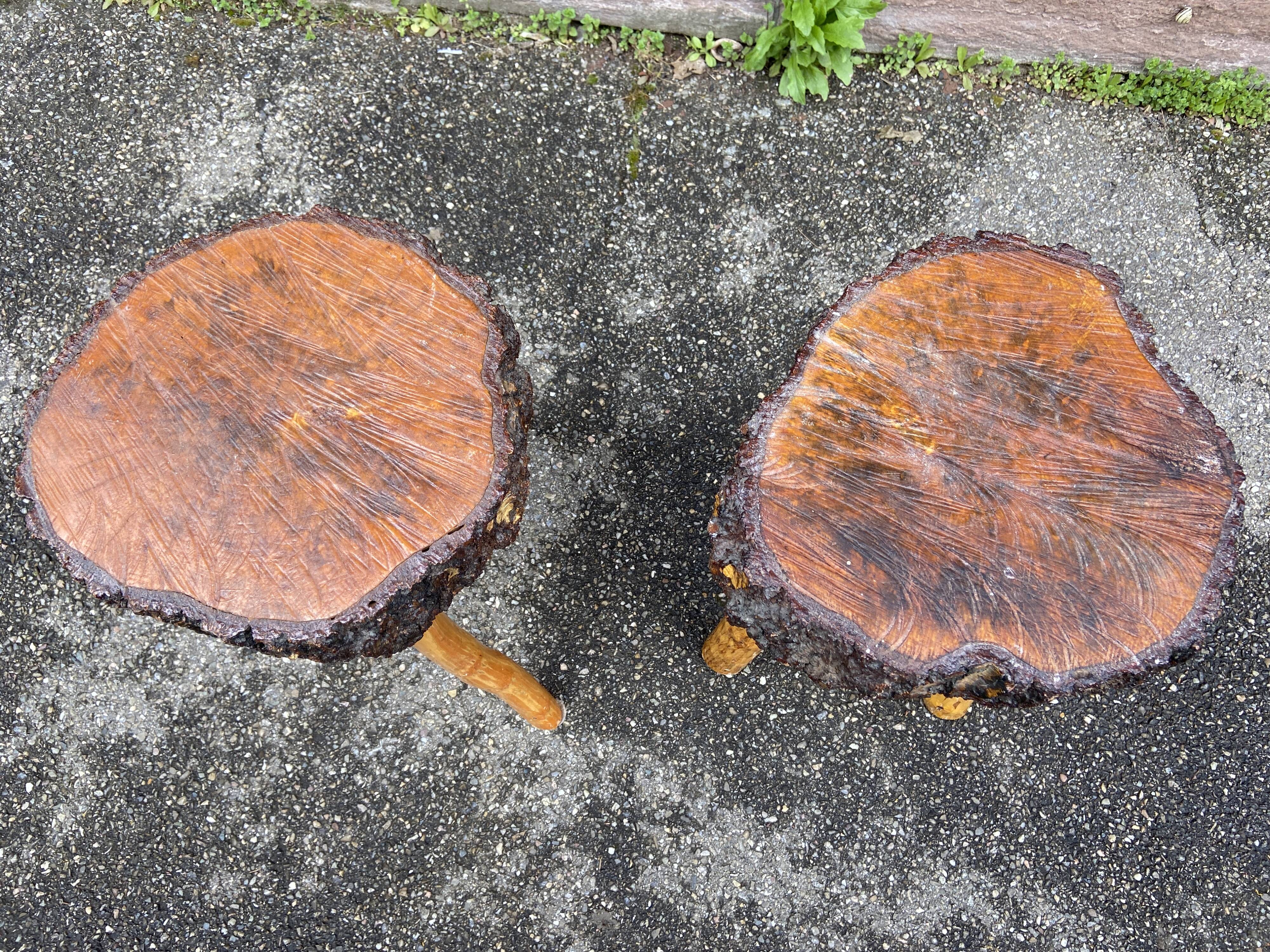 pair of rustic tripod farm stools 1950 brutalist wooden vintage French stool