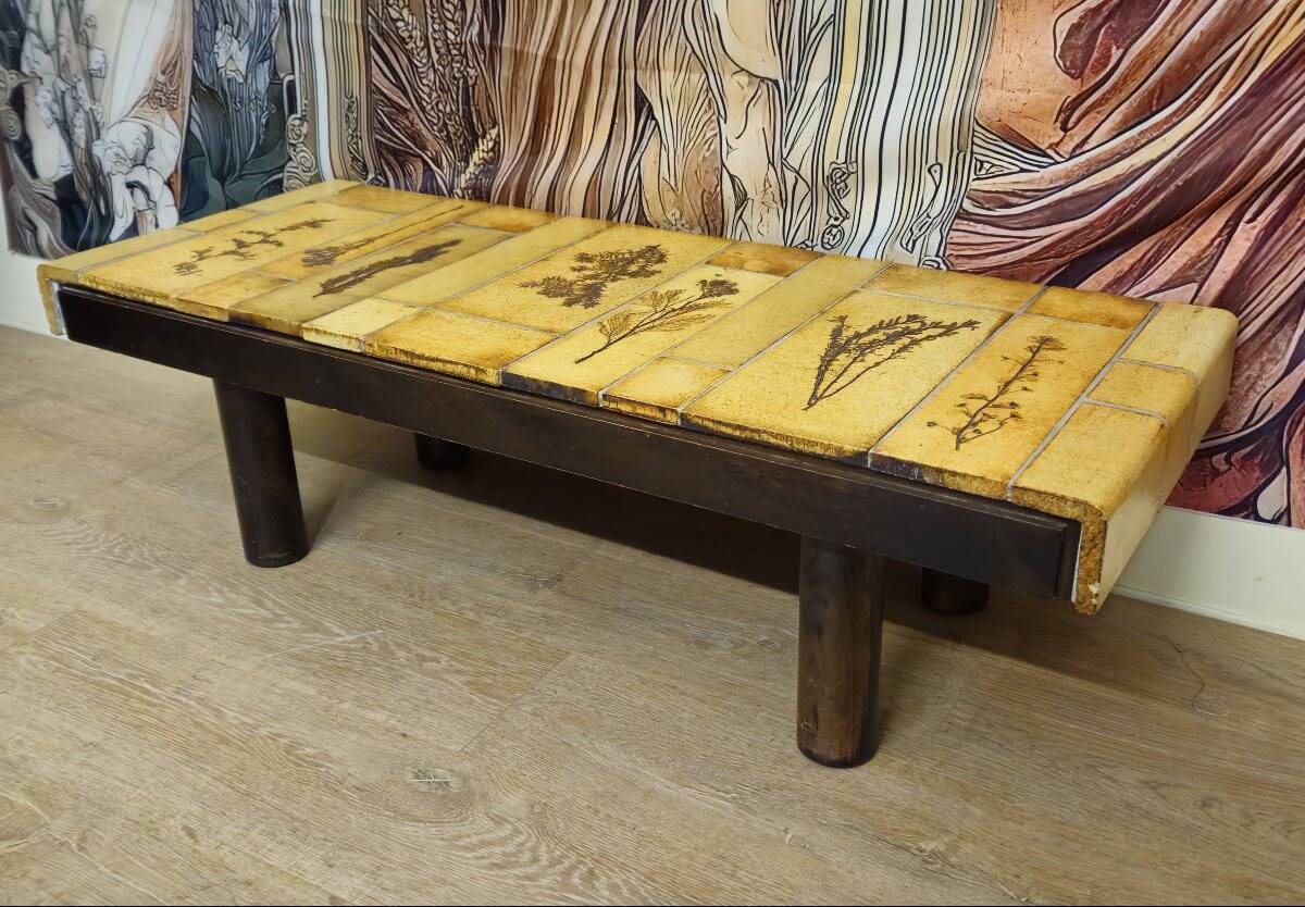 Vintage ceramic coffee table – Roger Capron Vallauris – Herbarium decor – 1950s/60s