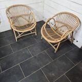 Paire de fauteuils en rotin des années 60