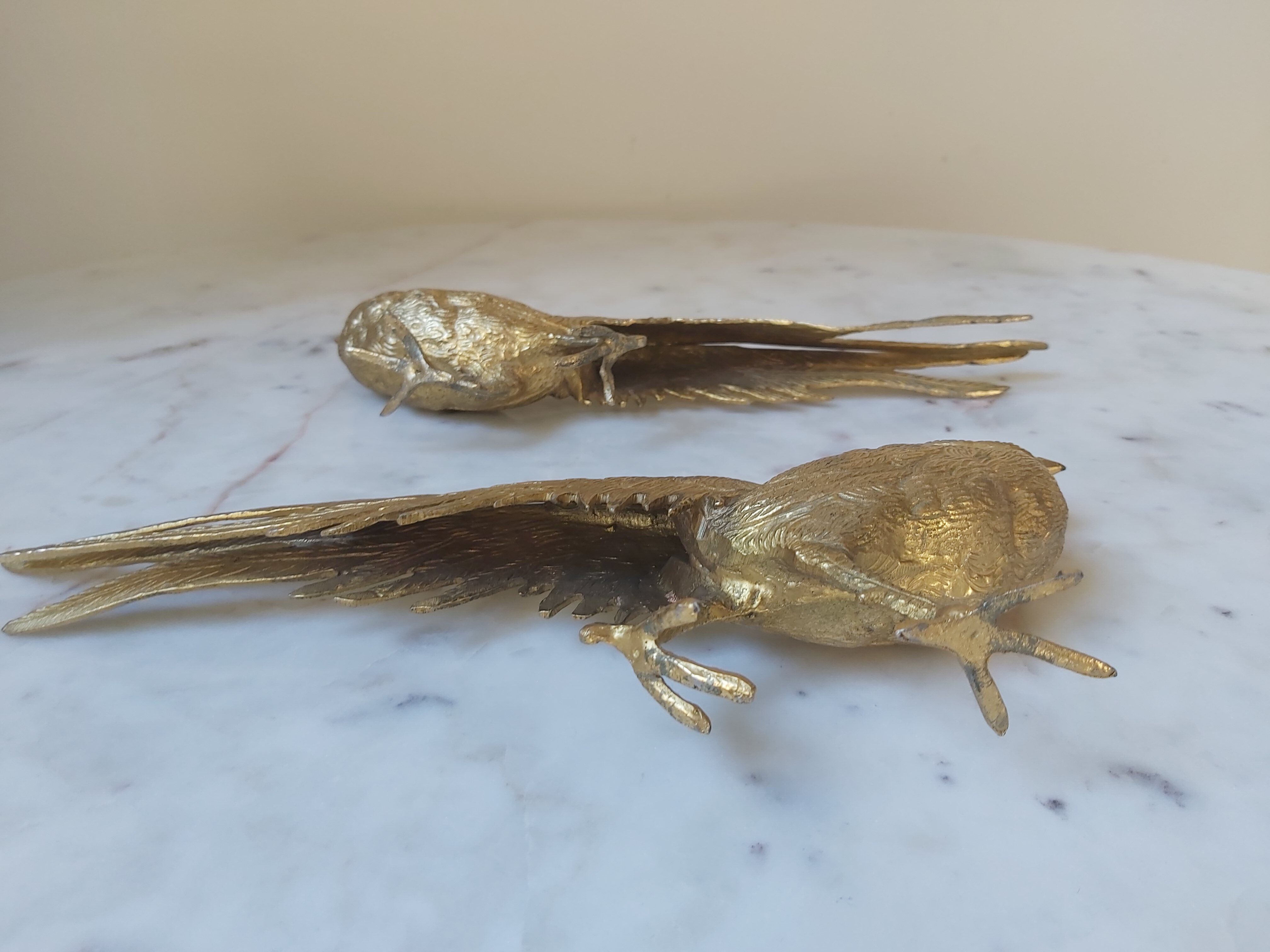 Set of 2 brass sculptures, pheasant couple