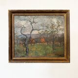 Tableau « Paysage arboré » , Huile sur panneau