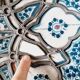 Vintage Moroccan plate in ceramic with filigree of alpaca and bone.