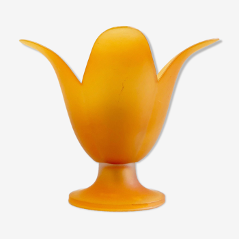 Lampe de table à fleurs en verre orange vintage