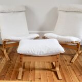 Pair of vintage Scandinavian lounge chairs and Relling ottoman, Sie model