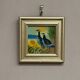 Mid-Century Oil on Panel – “ Birds” by Unknown, Vintage & Framed 11 × 11 cm