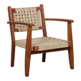 Armchair in solid oak and rope, 20th-century work.