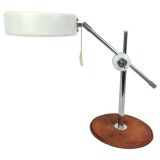Atelje Lyktan desk lamp in chrome and vintage brown leather, mid-century, Sweden.