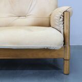 1960s Oak Scandinavian 3-Seater Sofa in Fine Leather Upholstery
