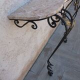 Art Deco wrought iron console with marble