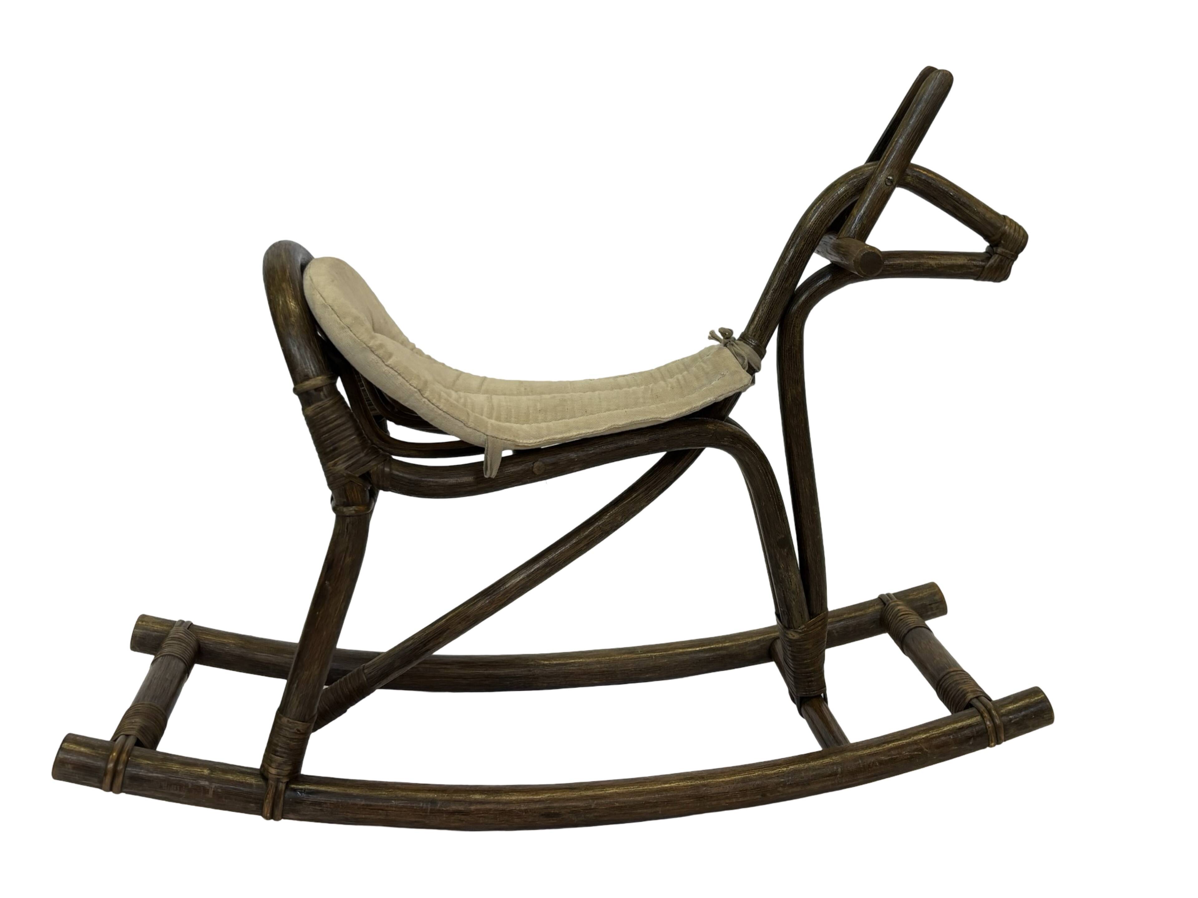 Midcentury bamboo rattan rocking horse 60's design children