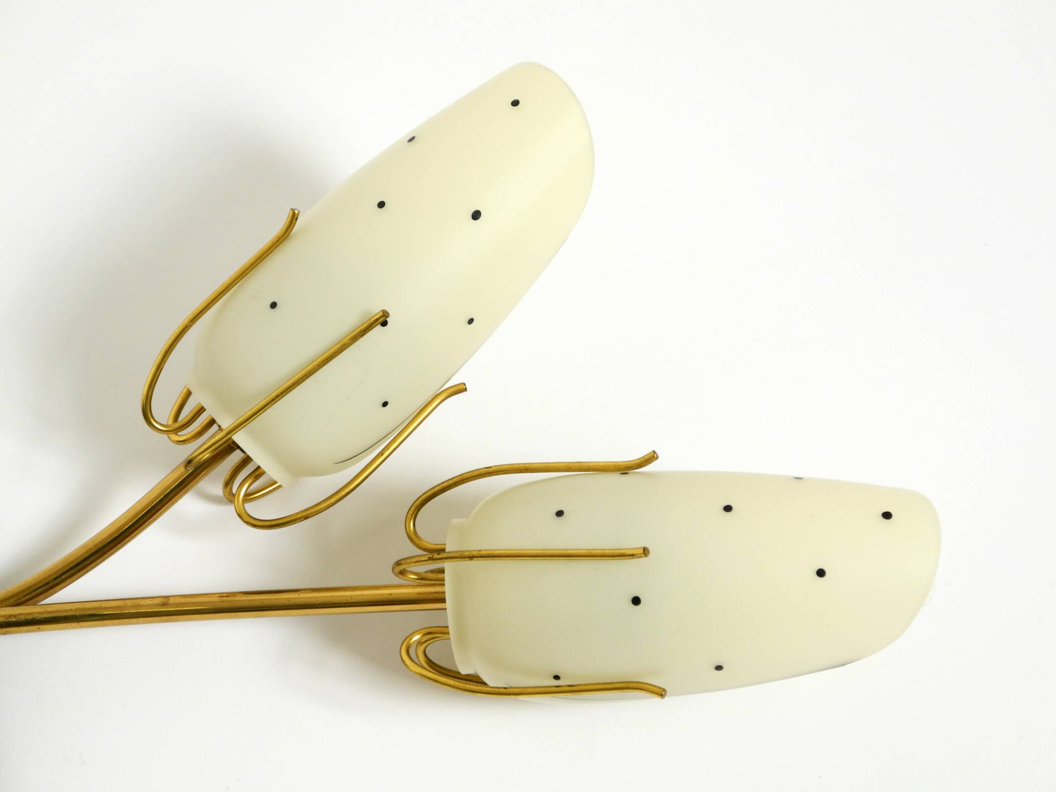 Beautiful Mid-Century brass wall lamp with painted glass shade