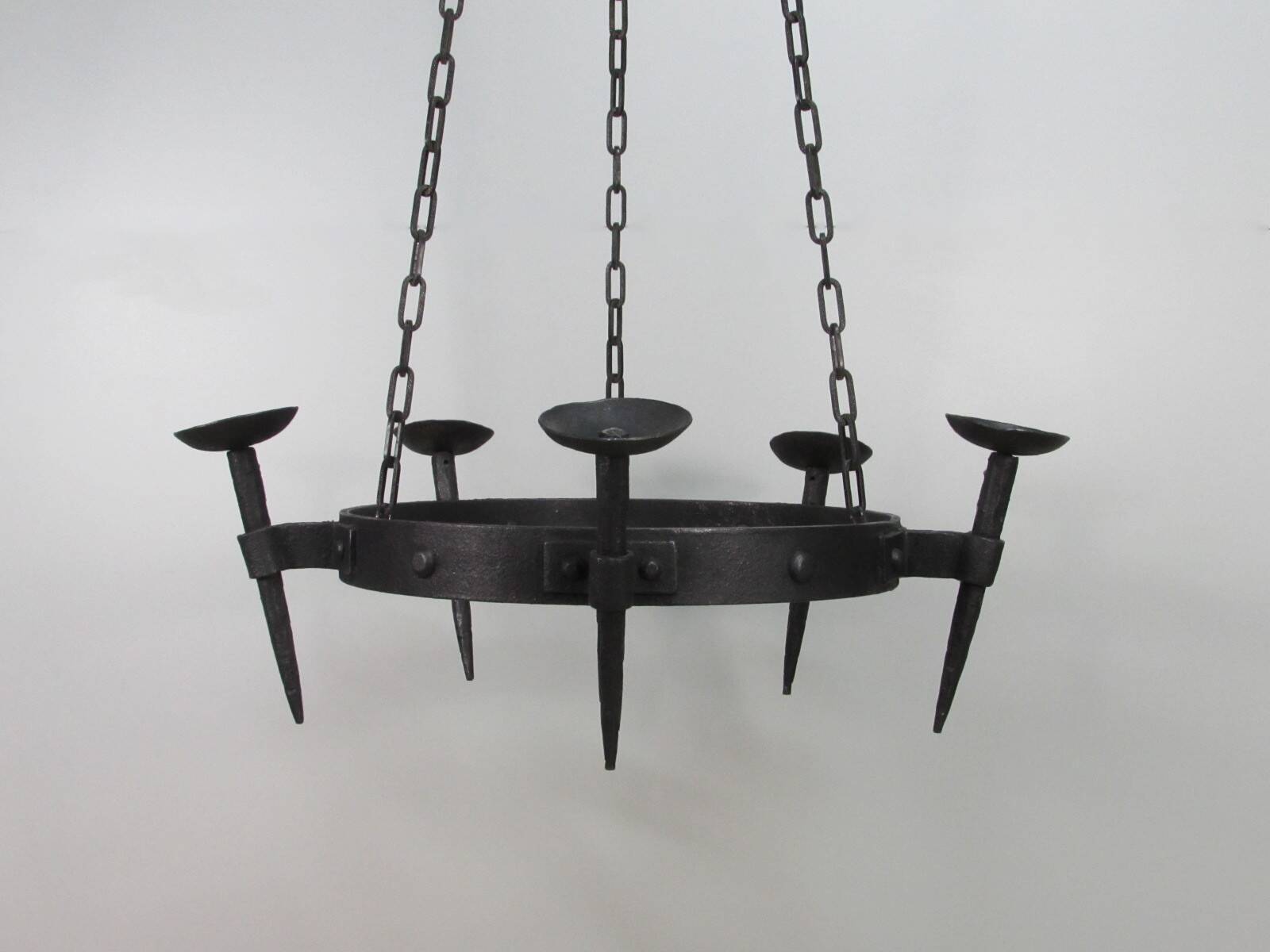 Lustre candélabre en fer forgé années 1950