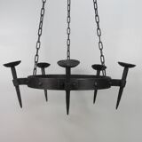 Lustre candélabre en fer forgé années 1950