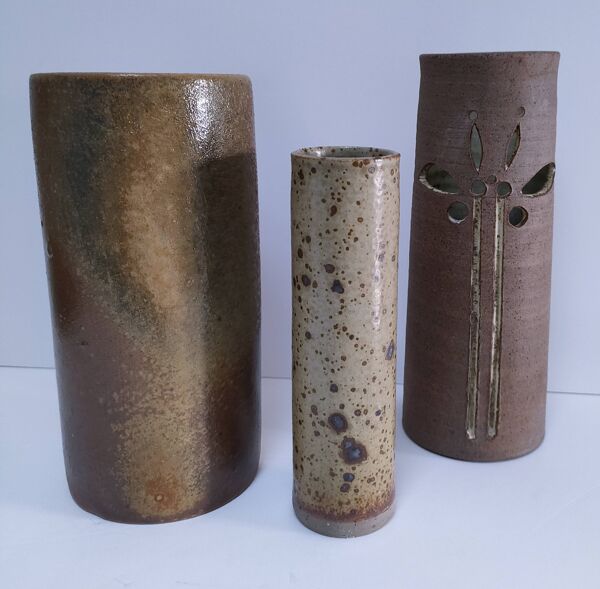 trois vase rouleau grès vintage